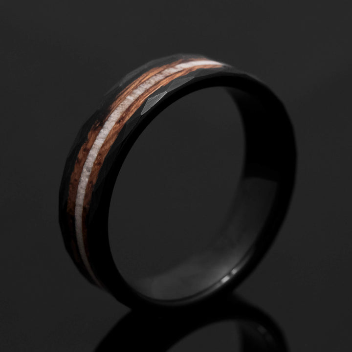 Charred Whiskey Barrel and Antler inlay Black - in 6mm Width