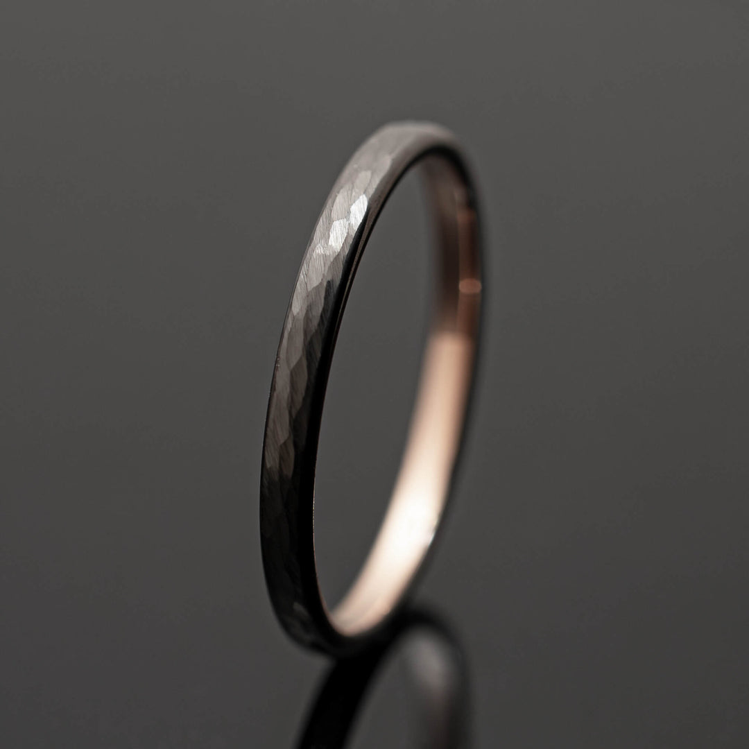 Gunmetal Hammered Rose Gold Wedding Ring - in 2mm Width