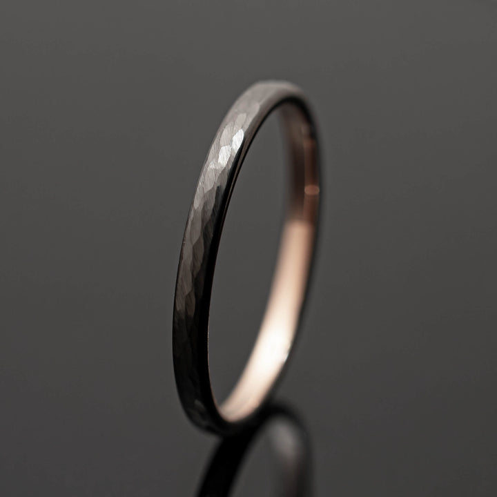 Gunmetal Hammered Rose Gold Wedding Ring - in 2mm Width