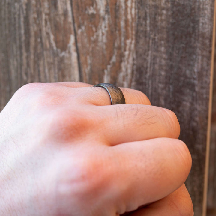 Gunmetal Hammered Tungsten Wedding Band - in 8mm Width