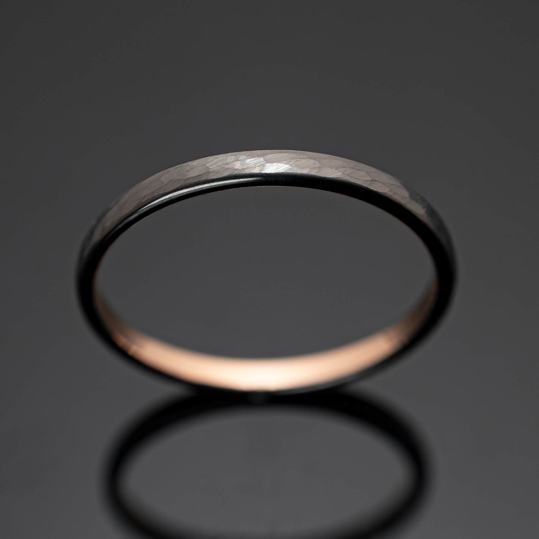 Gunmetal Hammered Rose Gold Wedding Ring - in 2mm Width
