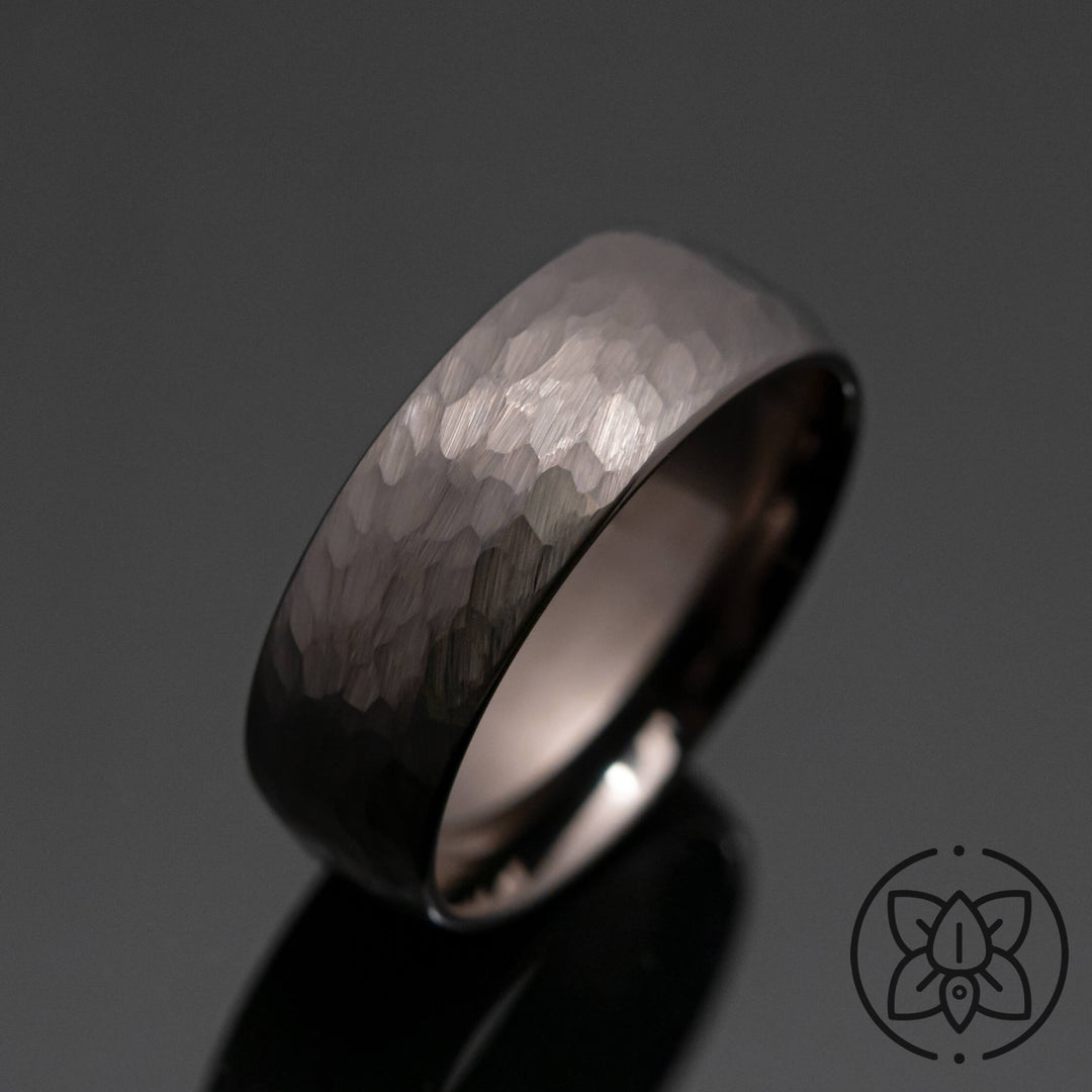 Gunmetal Hammered Tungsten Wedding Band - in 8mm Width