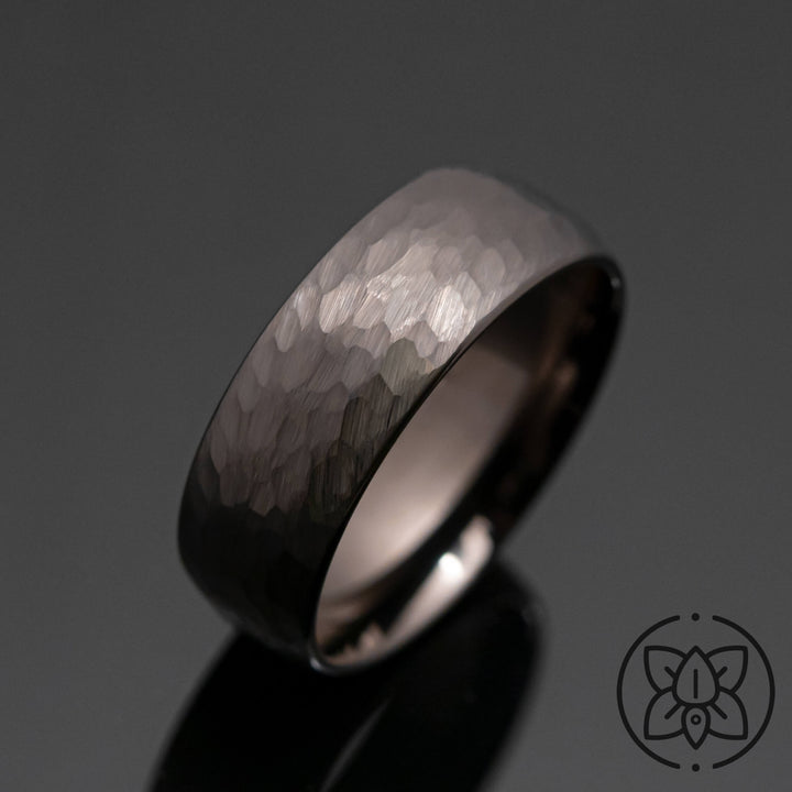 Gunmetal Hammered Tungsten Wedding Band - in 8mm Width