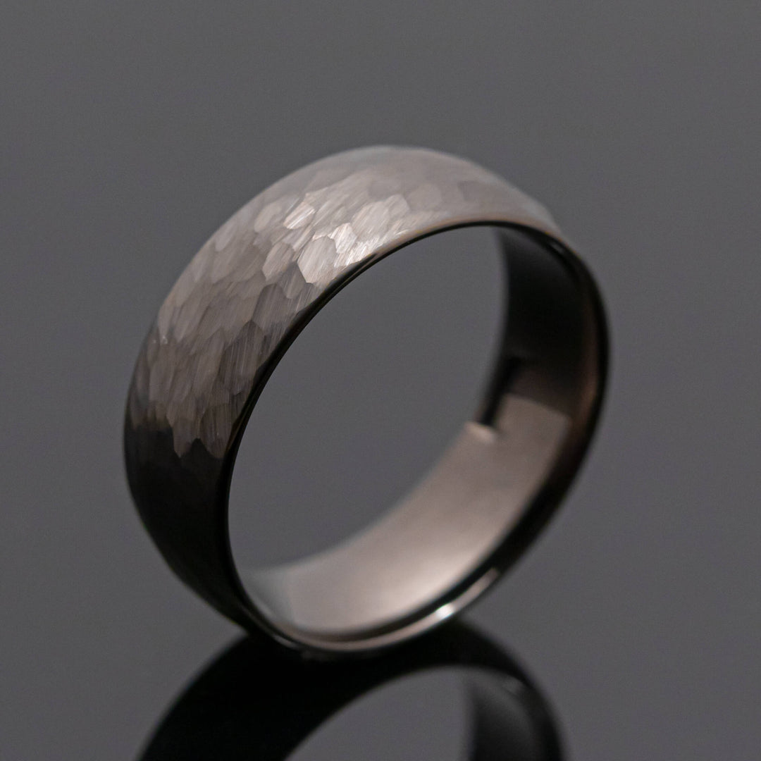 Gunmetal Hammered Tungsten Wedding Band - in 8mm Width