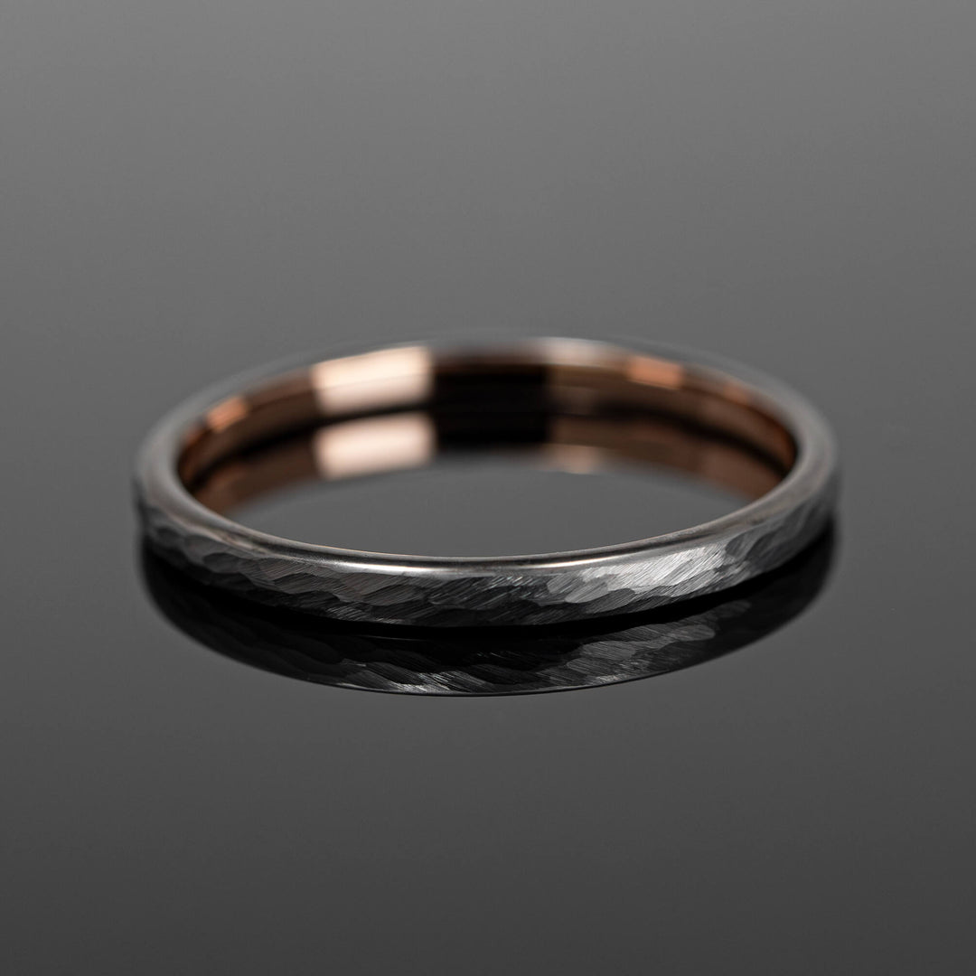 Gunmetal Hammered Rose Gold Wedding Ring - in 2mm Width