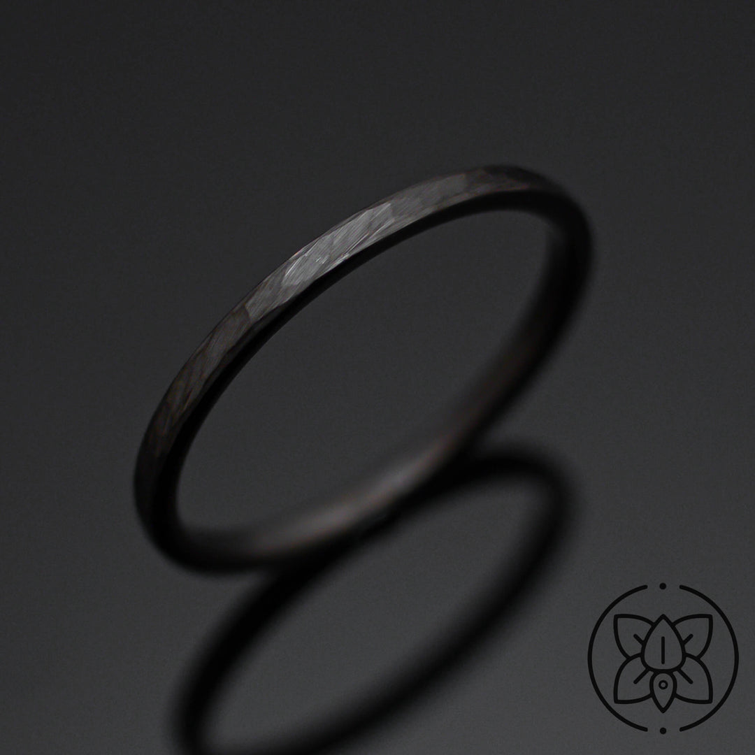 Hammered Gunmetal Tungsten Wedding Band - in 2mm Width