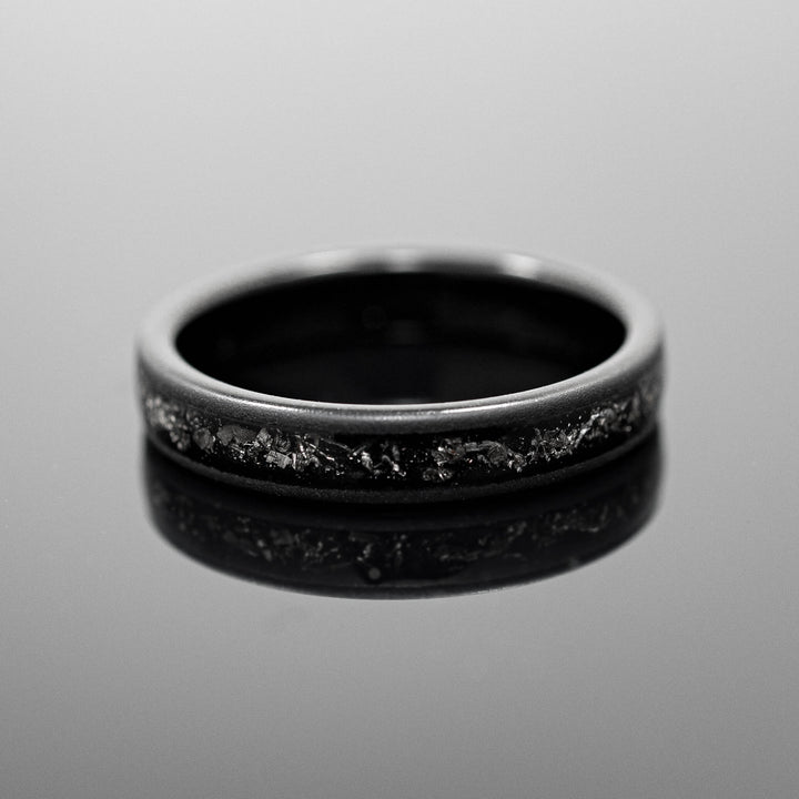 Black Meteorite Sandblasted Wedding Ring - in 4mm Width