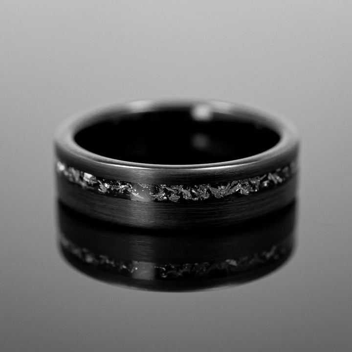 Black Meteorite Brushed Wedding Ring - in 6mm Width