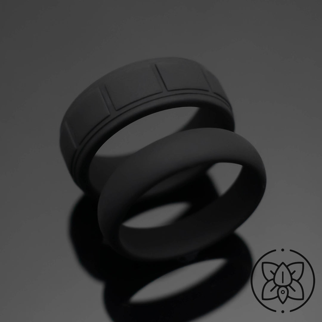 Black Onyx Silicone Wedding Band Set | 6mm/8mm Bands