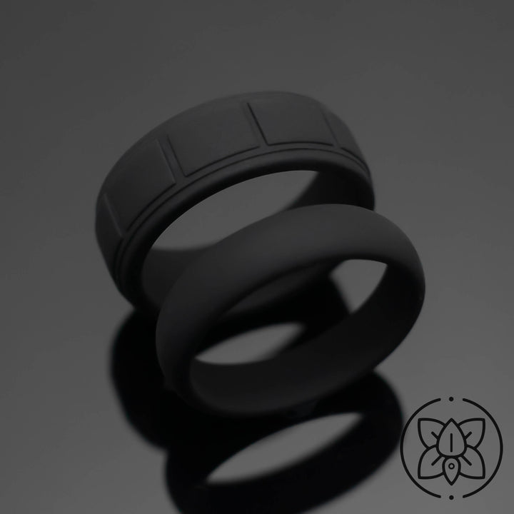 Black Onyx Silicone Wedding Band Set | 6mm/8mm Bands