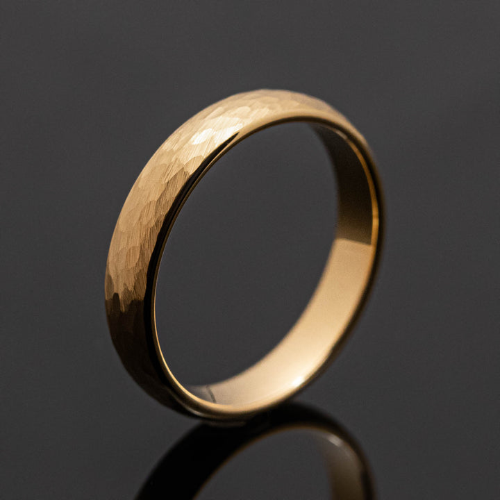 Gold Hammered Tungsten Wedding Band Ring - in 4mm Width
