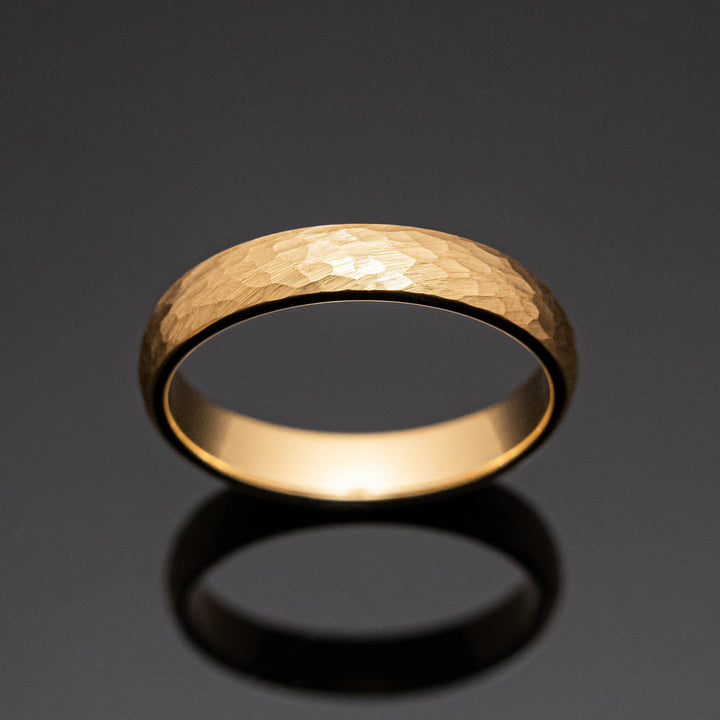 Gold Hammered Tungsten Wedding Band Ring - in 4mm Width