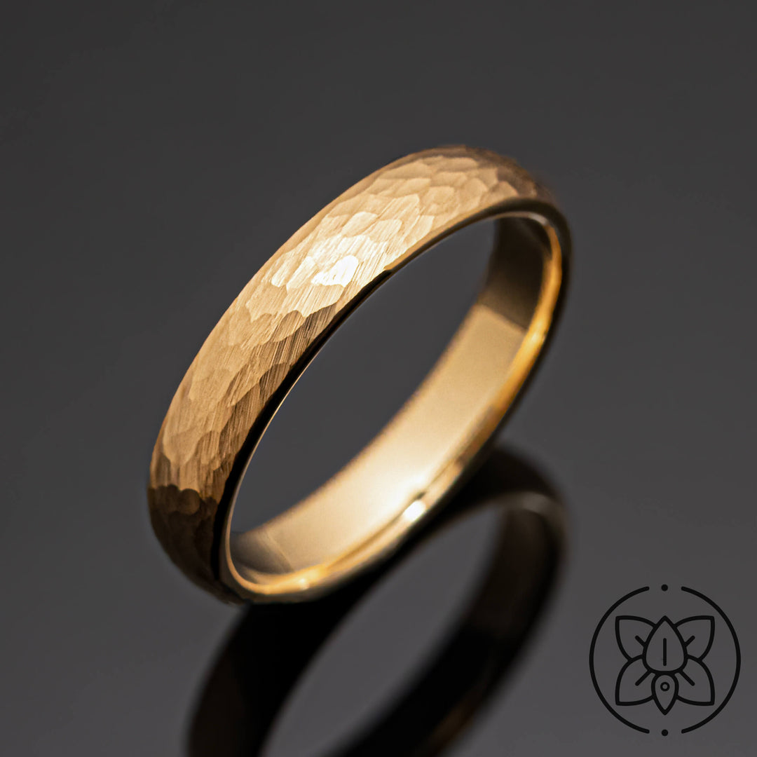 Gold Hammered Tungsten Wedding Band Ring - in 4mm Width