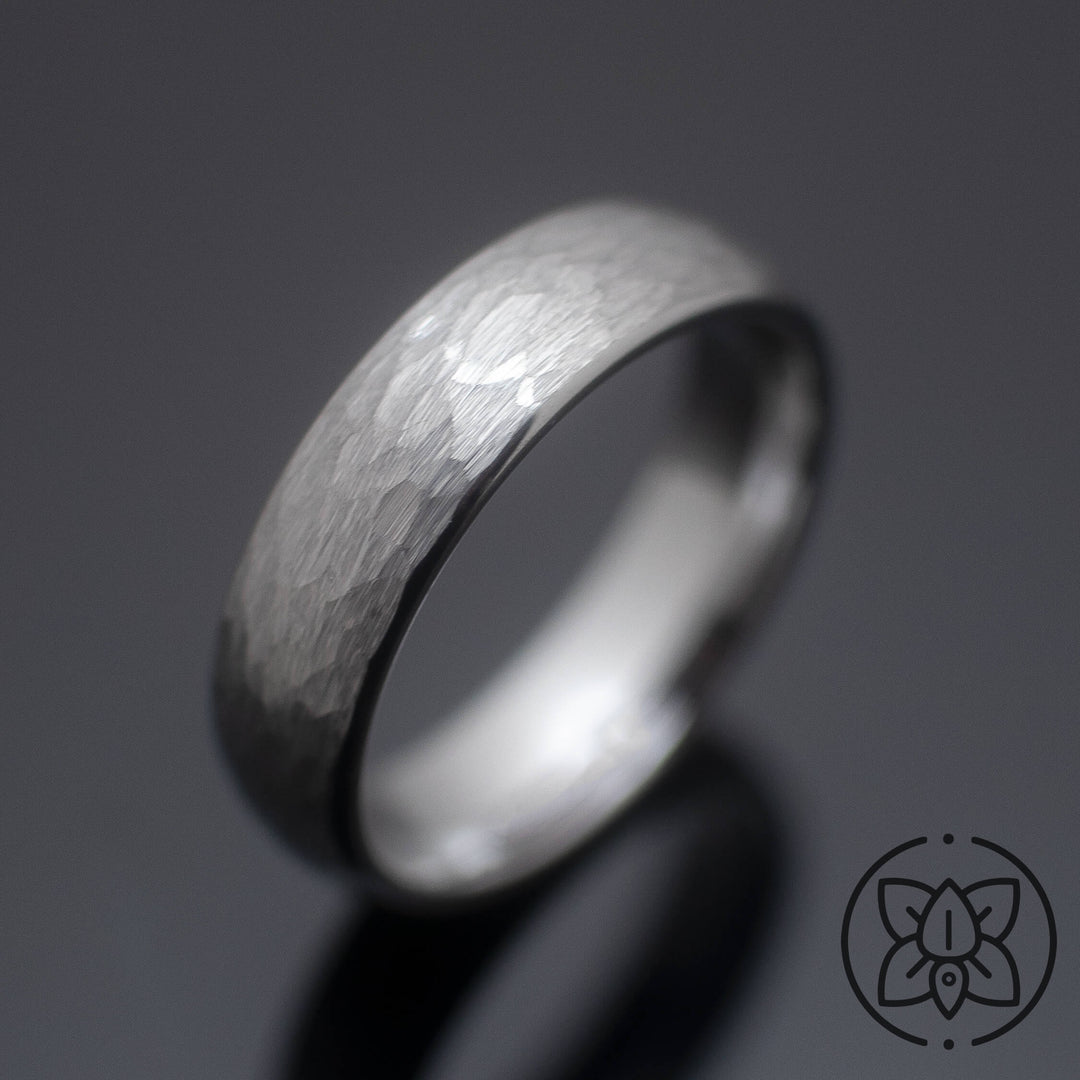Silver Hammered Tungsten Carbide Wedding Band - in 6mm Width