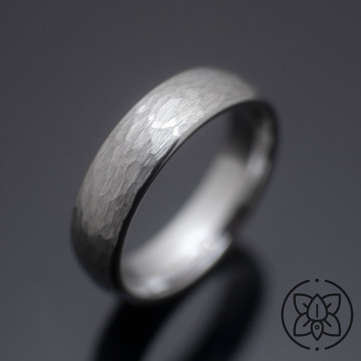Silver Hammered Tungsten Carbide Wedding Band - in 6mm Width