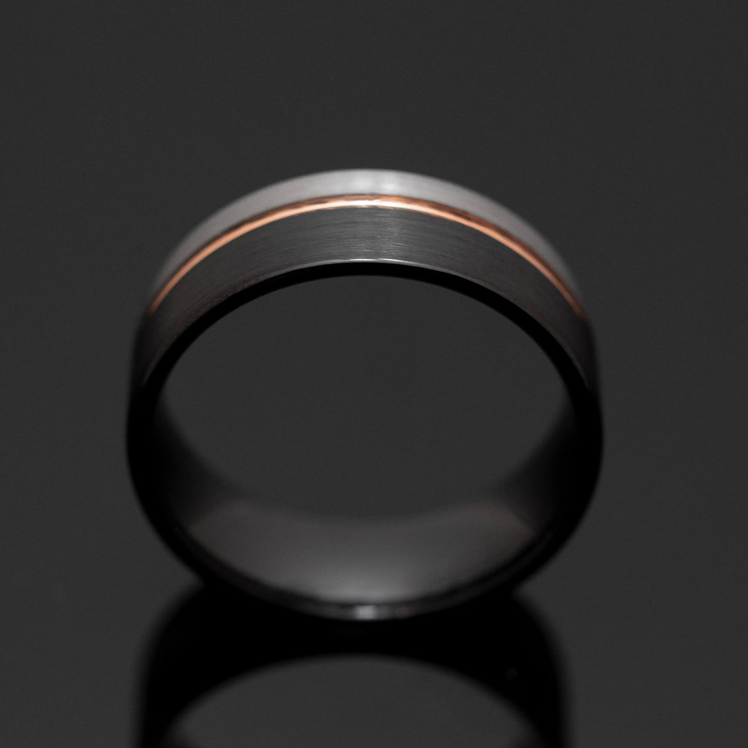 Black Silver Wedding band with Rose Gold - in 8mm Width