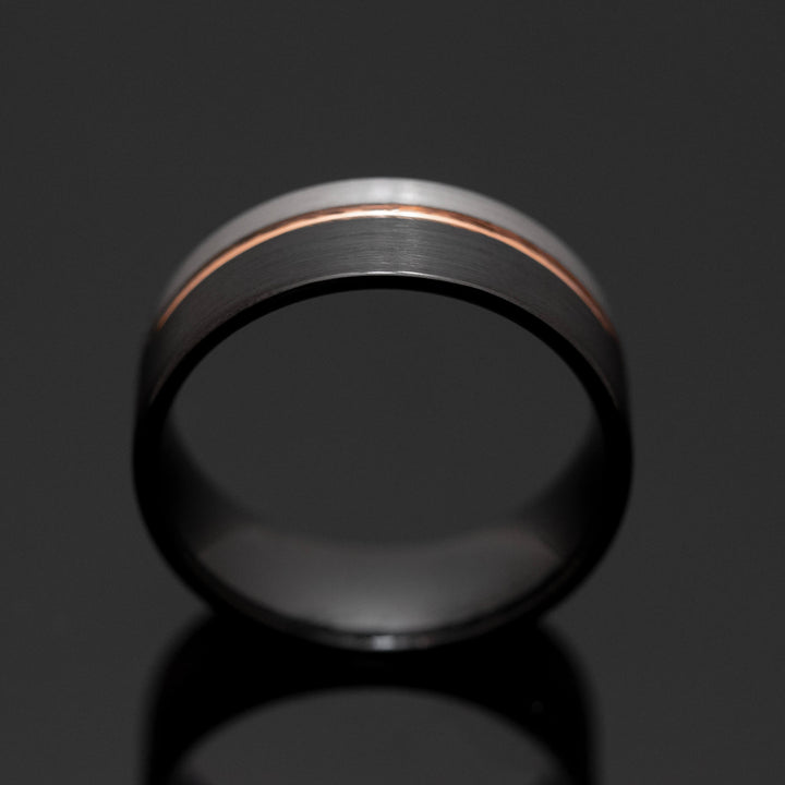 Black Silver Wedding band with Rose Gold - in 8mm Width