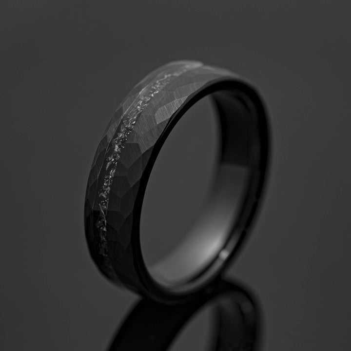 Black Hammered Meteorite Wedding Ring - in 6mm Width