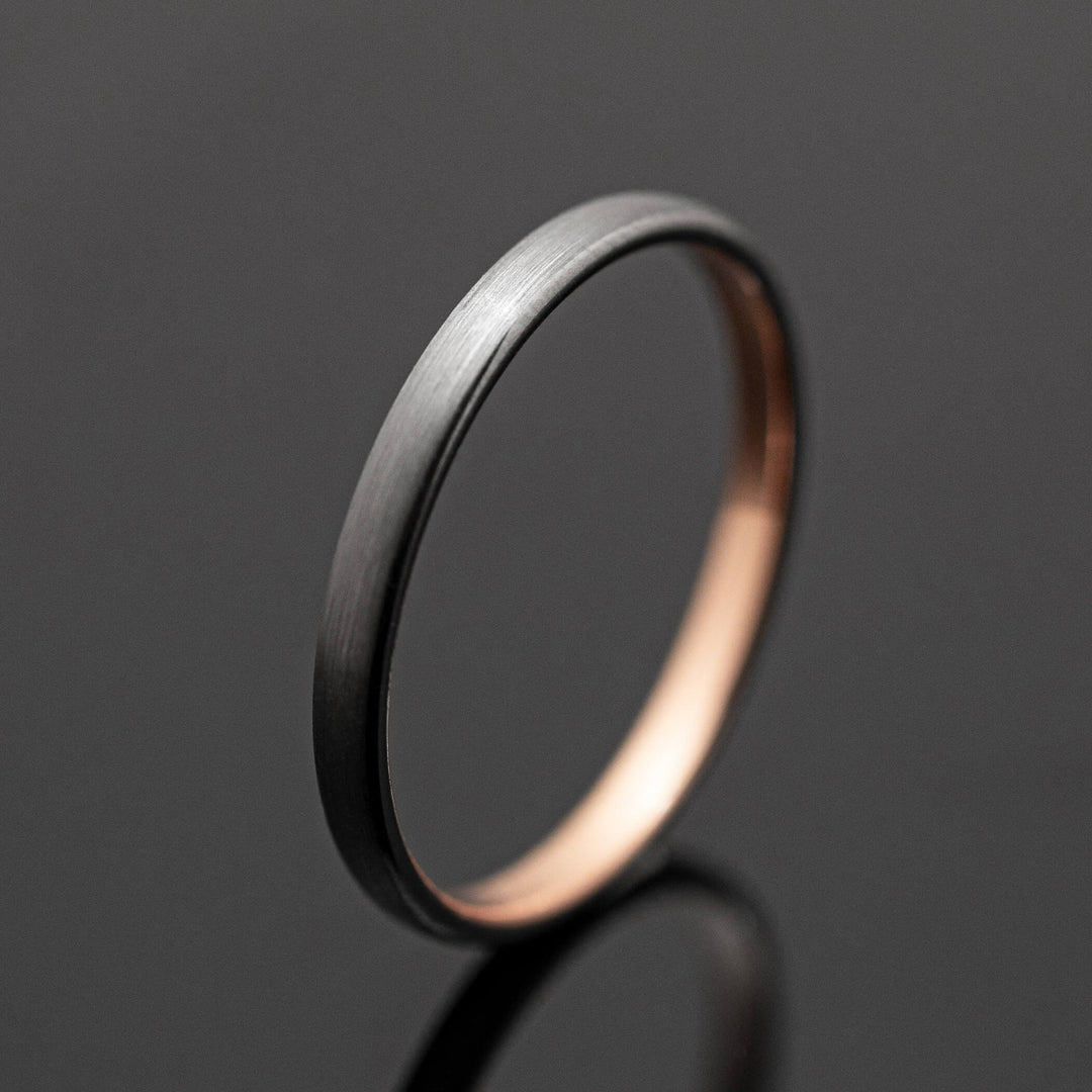 Silver Brushed Tungsten Ring in Rose Gold Inlay - in 2mm Width