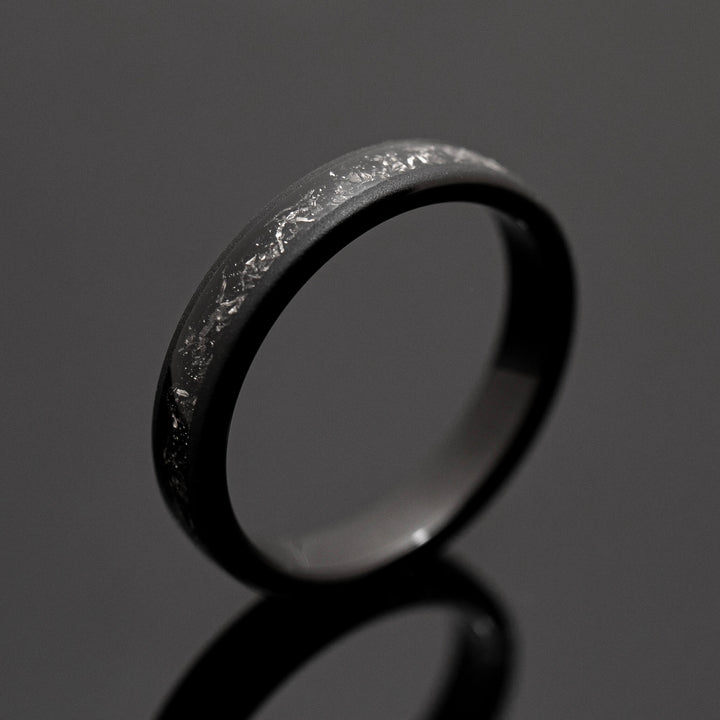 Black Meteorite Sandblasted Wedding Ring - in 4mm Width