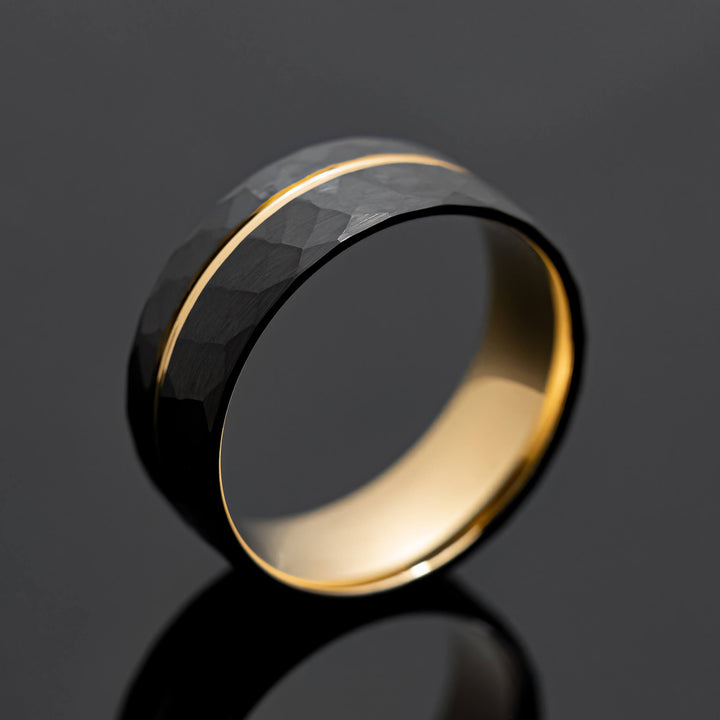 The Black Sunfire - Hammered Black Gold Tungsten Ring - in 8mm Width
