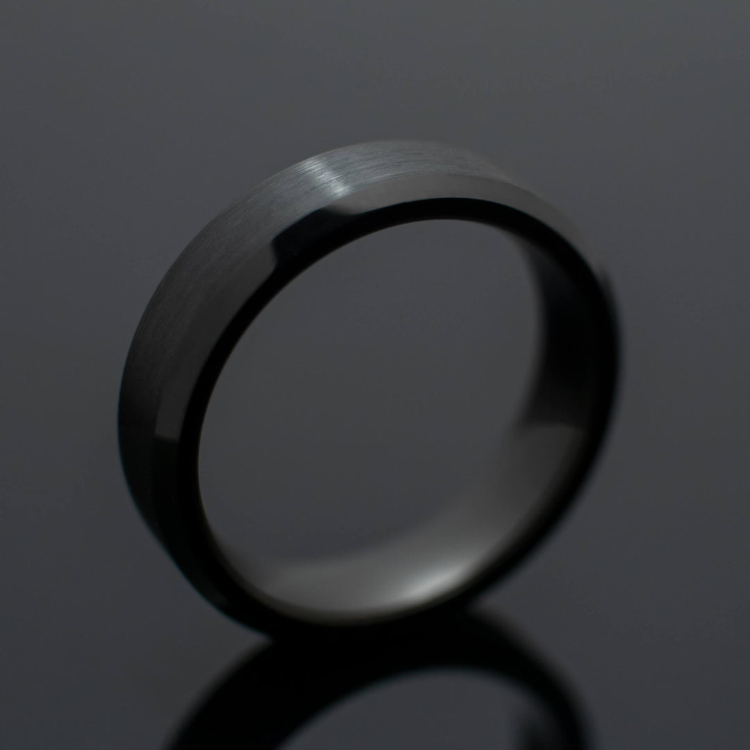Black Obsidian Brushed Wedding Ring - in 6mm Width