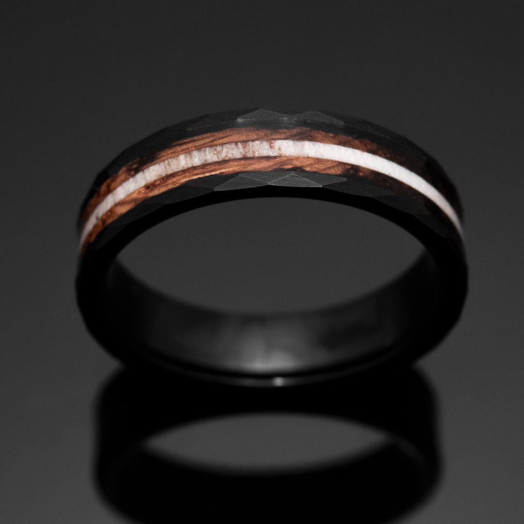 Charred Whiskey Barrel and Antler inlay Black - in 6mm Width
