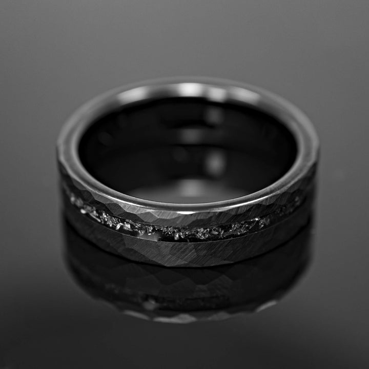 Black Hammered Meteorite Wedding Ring - in 6mm Width