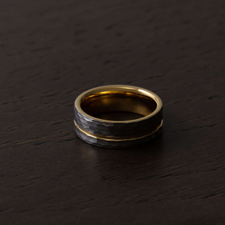 Silver Hammered Gold Strip Inlay Tungsten Wedding Band - in 8mm Width