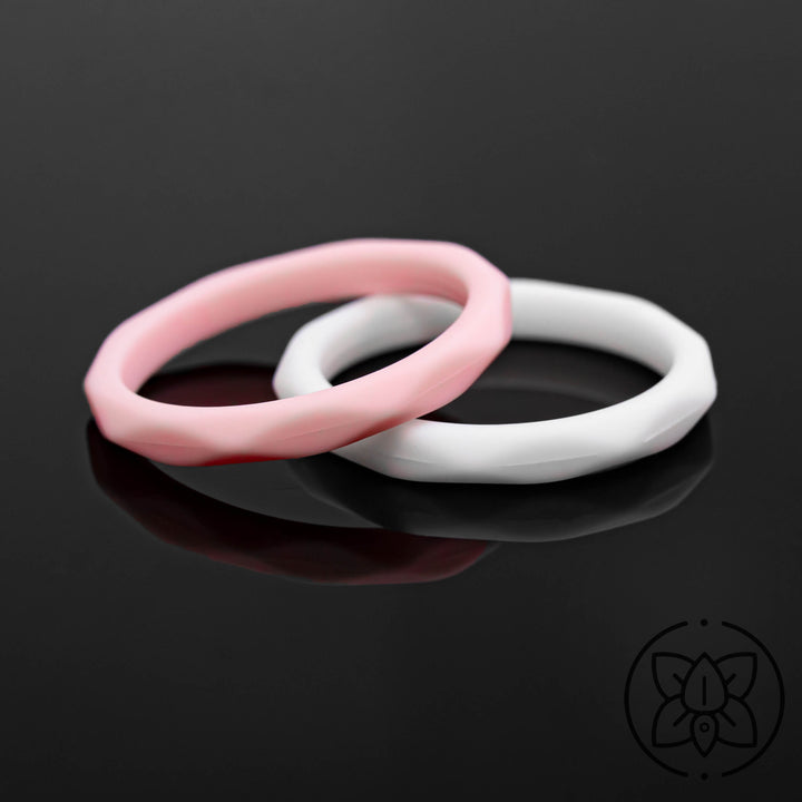 FREE Women Silicone Wedding Bands | 2 Rubber Ring Set | White/Pink