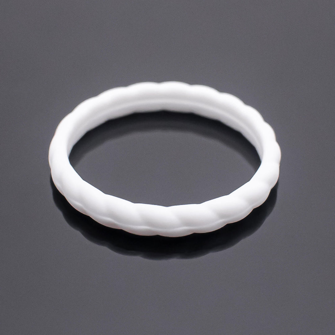 Women Silicone Wedding Bands | 3 Rubber Ring Set | White/Black/Plum Purple
