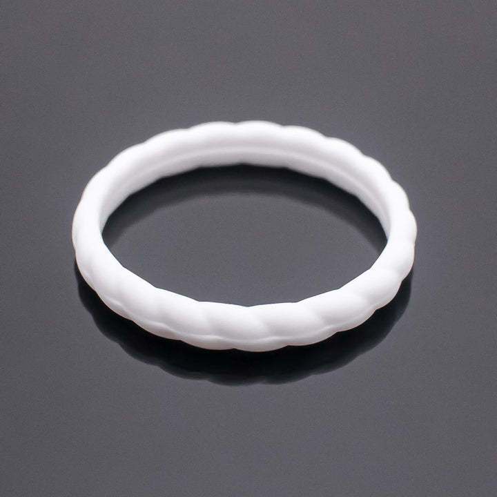 Women Silicone Wedding Bands | 3 Rubber Ring Set | White/Black/Plum Purple