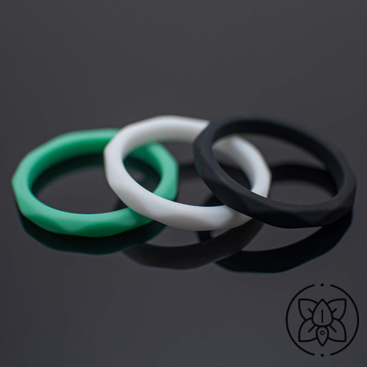 Women Silicone Wedding Bands | 3 Rubber Ring Set | White/Black/Mint
