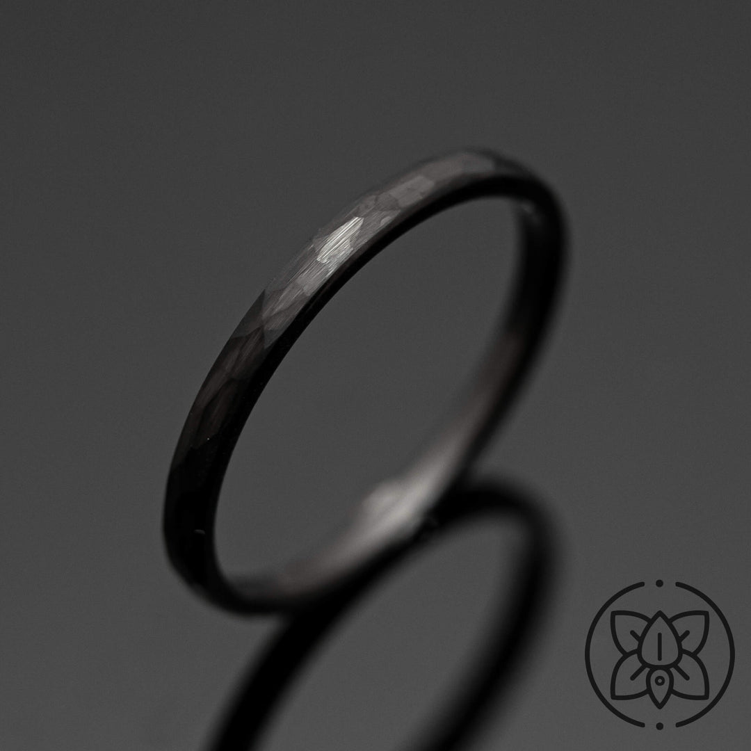 Black Hammered Charred Whiskey Barrel Antler Wedding Ring Set | His and Hers | 2mm/8mm Bands