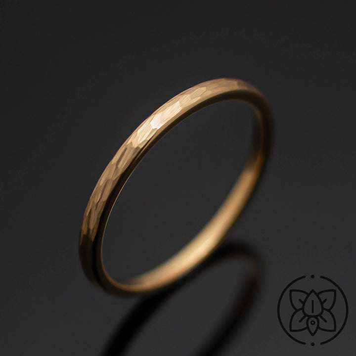 Hammered Brushed Yellow Gold Tungsten Band- in 2mm Width