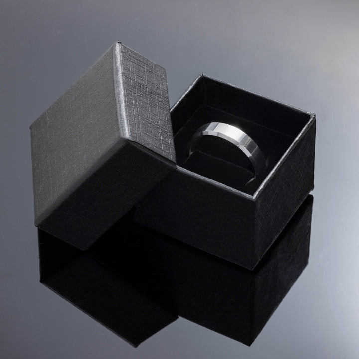 Silver Brushed Beveled Wedding Ring - in 6mm Width