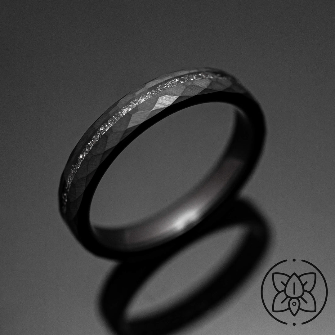 Black Hammered Meteorite Wedding Ring - in 4mm Width