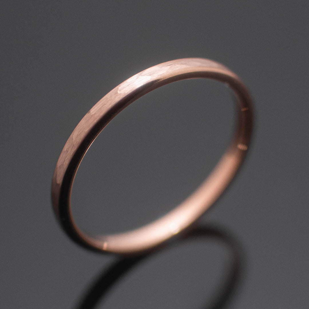 Rose Gold Hammered Wedding Band Set | His and Hers | 2mm/6mm Bands