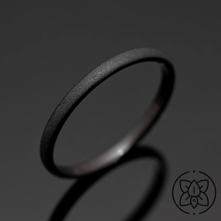 Black Meteorite Sandblasted Wedding Band Set | His and Hers | 2mm/8mm Bands