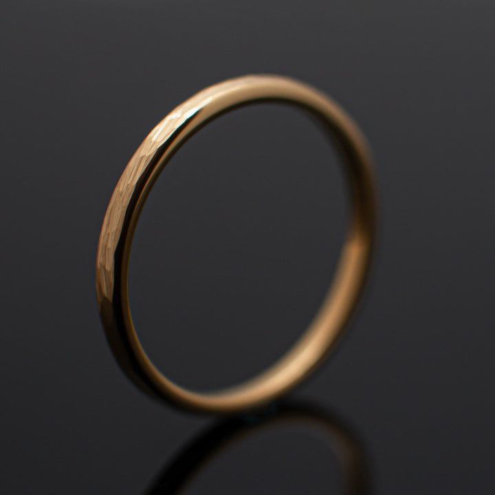 Hammered Brushed Yellow Gold Tungsten Band- in 2mm Width