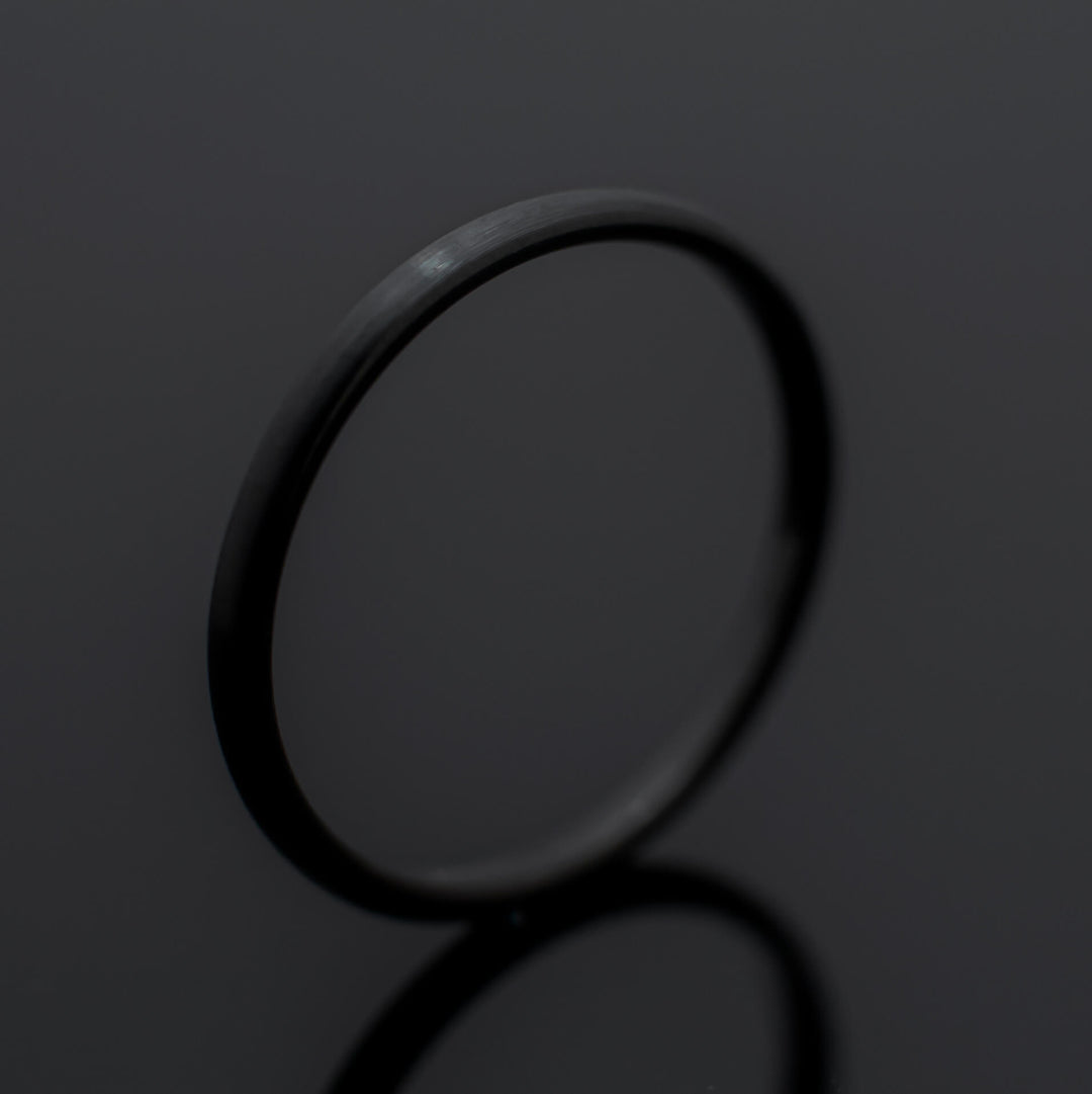 Brushed Black Obsidian-Style Wedding Band Set | His and Hers | 2mm/6mm Bands