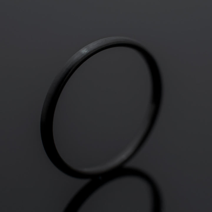 Brushed Black Obsidian-Style Wedding Band Set | His and Hers | 2mm/6mm Bands