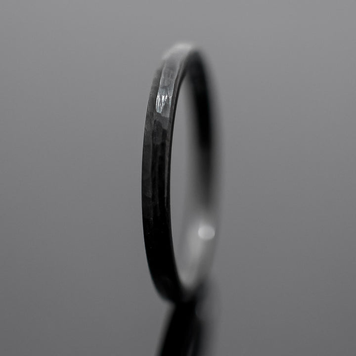 Black Obsidian Hammered Tungsten Ring - in 2mm Width