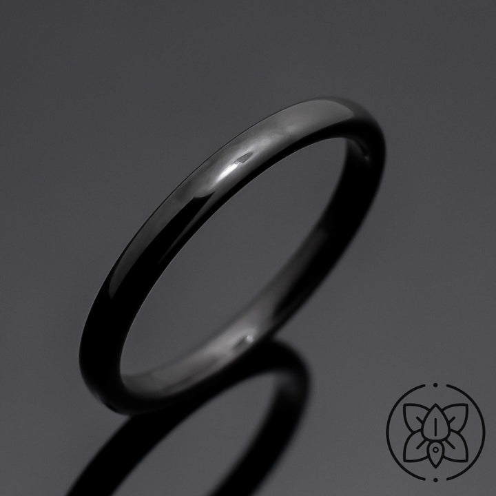 Black Obsidian-Style Wedding Band Set | His and Hers | 2mm/6mm Bands