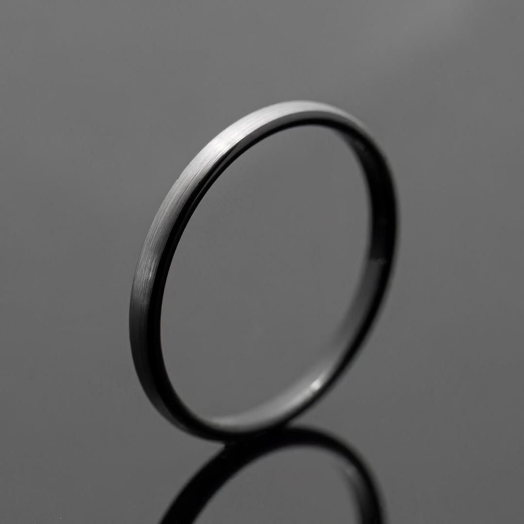 Silver Brushed Black Tungsten Wedding Ring Set | His and Hers | 2mm/6mm Widths