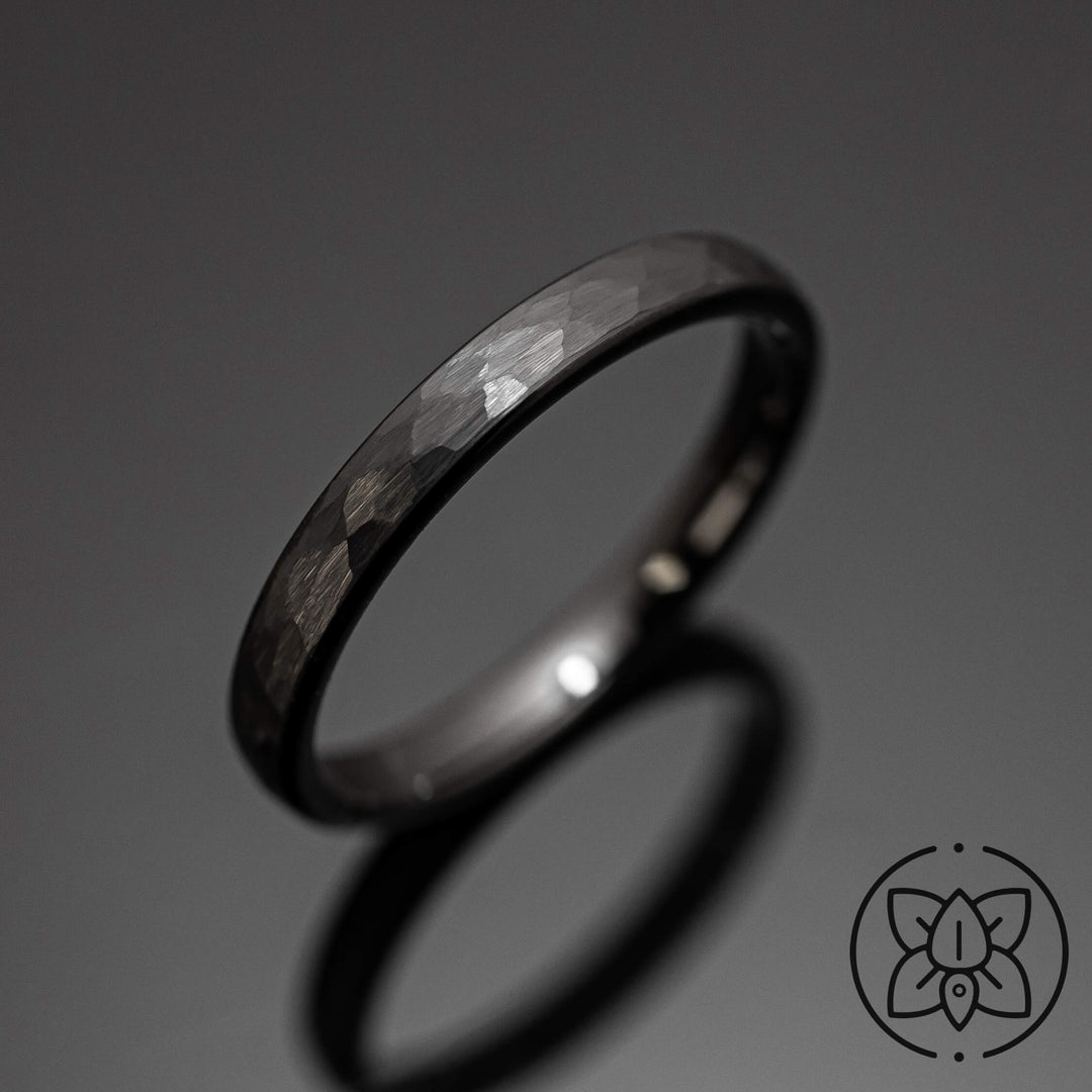 Black Hammered Tungsten Wedding Band Ring - in 3mm Width