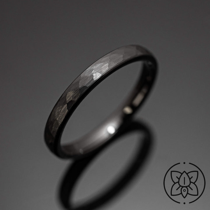 Black Hammered Tungsten Wedding Band Ring - in 3mm Width