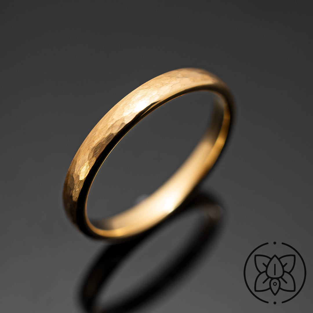 Gold Hammered Tungsten Wedding Band Ring - in 3mm Width
