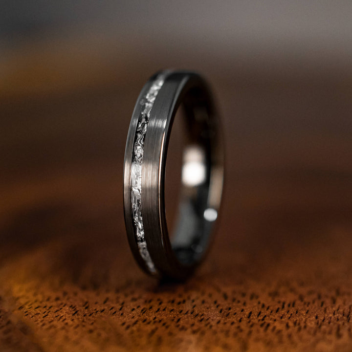 Black Meteorite Brushed Wedding Ring - in 4mm Width