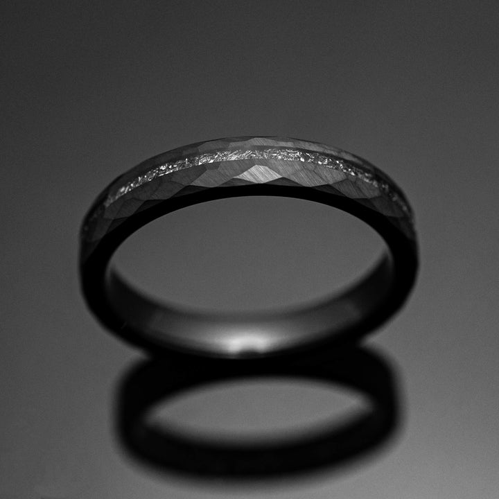 Black Hammered Meteorite Wedding Ring - in 4mm Width